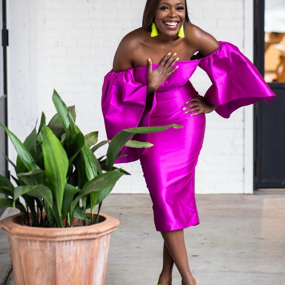 ASOS EDITION structured midi dress with extreme sleeve